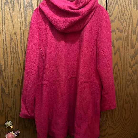 LAND’S END. Classic Beautiful Wool Blend RED COAT with HOOD sz 20W - Picture 10 of 13